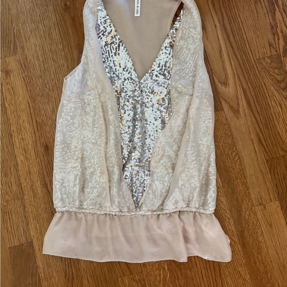 Sequin V-Neck Sleeveless Women's Top - Neutral Blush